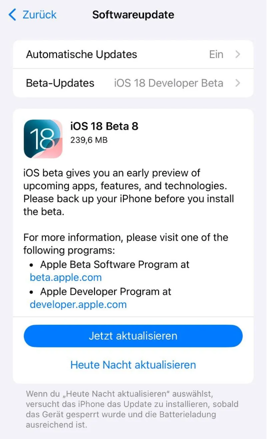 唐河苹果手机维修分享苹果 iOS / iPadOS 18 开发者预览版 Beta 8 发布 